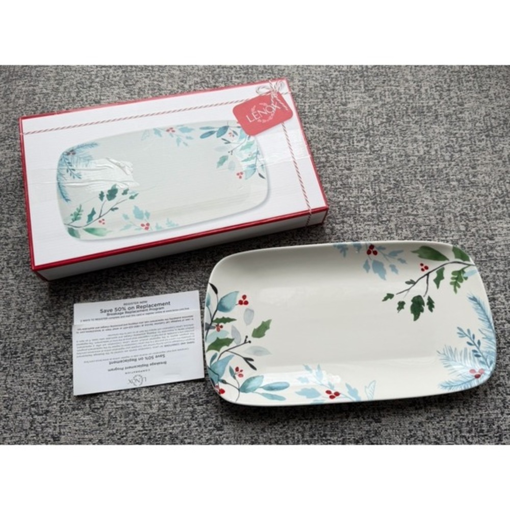 NIB Lenox Serving Tray Frosted Pines Rectangular Holiday Christmas Platter 14"